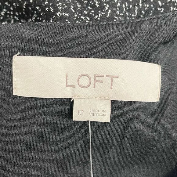 NWT LOFT Retro Tweed Fit & Flare Patch Pocket Mod Dress Black White Size 12 NEW - Picture 10 of 11